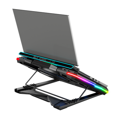 Breeze S50 Telefon Tutuculu 5 Fanlı RGB Işıklı Yükseklik Ayarlı LCD Göstergeli Notebook Soğutucu - Rampage