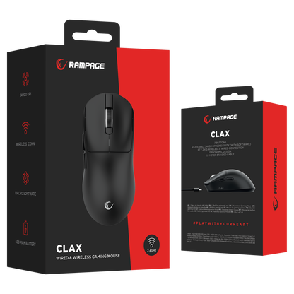 CLAX Siyah Kablosuz Ultra Hafif  Şarjlı 3311 Sensor 24000 DPI Gaming Oyuncu Mouse