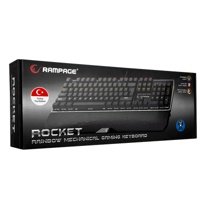 KB-R81 ROCKET Mavi Switch Gökkuşağı Ledli RGB Şeritli Metal Yüzey Mekanik Gaming Oyuncu Klavye - Rampage