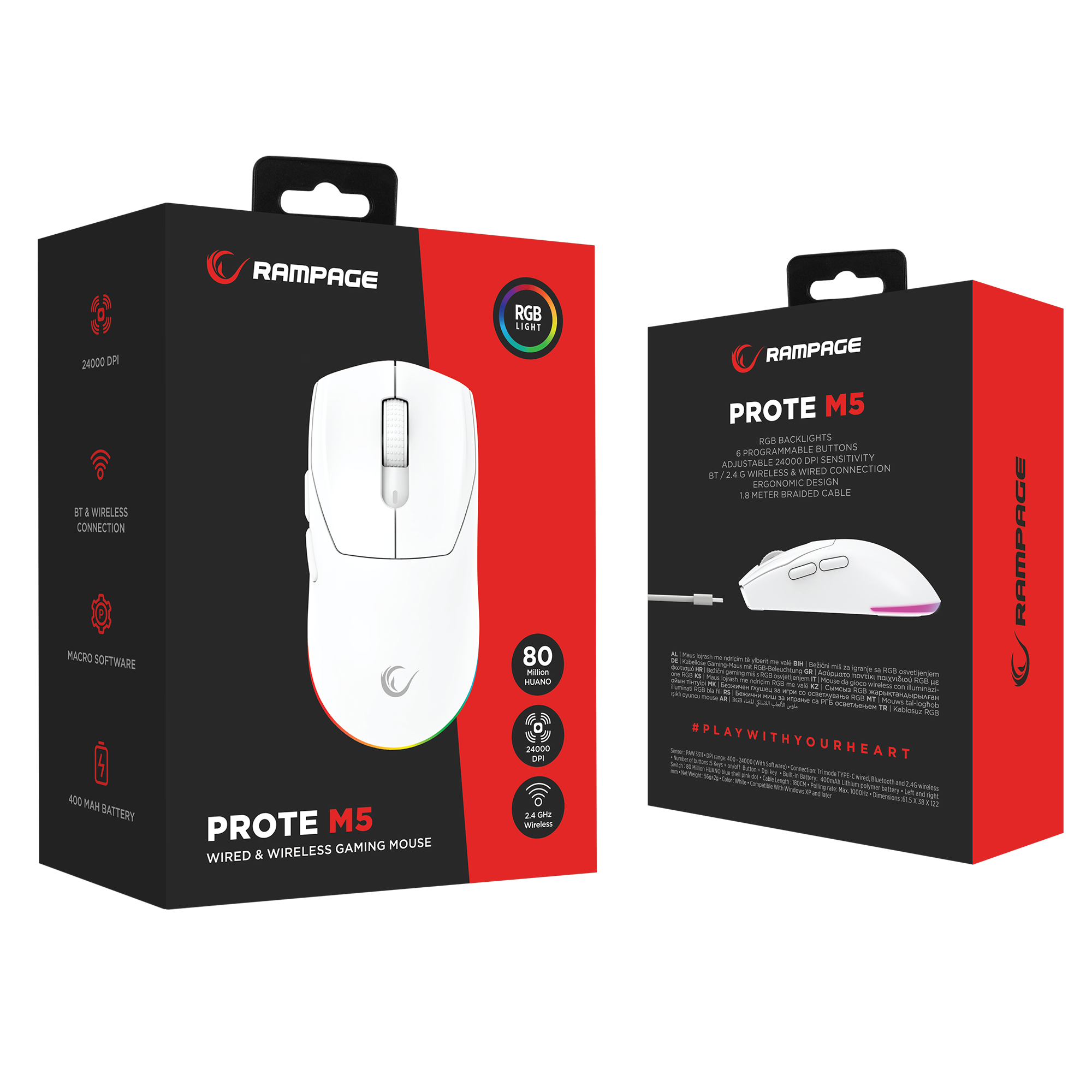 PROTE M5 Kablosuz Beyaz 24000 DPI 3311 Sensor Gaming Oyuncu Mouse - Rampage