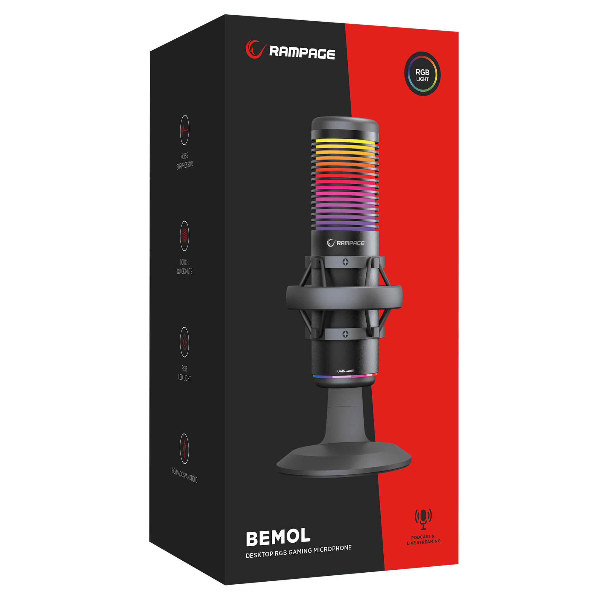 BEMOL Siyah RGB Shock Mount Masaüstü Mikrofon - Rampage