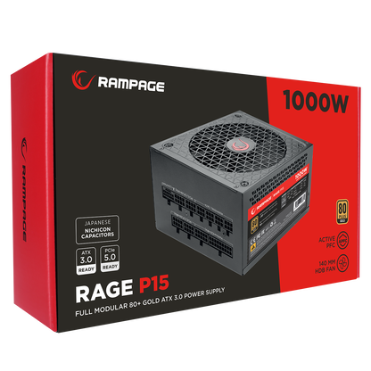 RAGE P15 1000W 80+ GOLD APFC FULL-MODULER ATX3.0 Beyaz Gaming Power Supply - Rampage