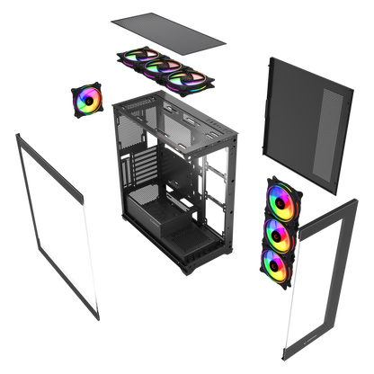 Hydra V3 Black 750W 80+ Bronze 7x12cm RGB Fan Atx Mid-T Oyuncu Kasası-Siyah