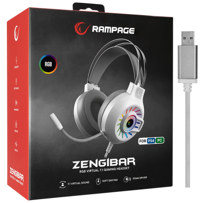RM-K44 - Beyaz ZENGIBAR RGB 7.1 Oyuncu Kulaklığı - Rampage
