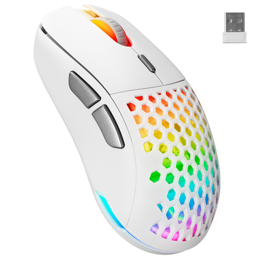 FURYZ 16000 DPI 3335 Sensör 2.4G ve Type C Beyaz 1 MS Tepki Süresi Hareket Sensörlü RGB Ledli Gaming Mouse