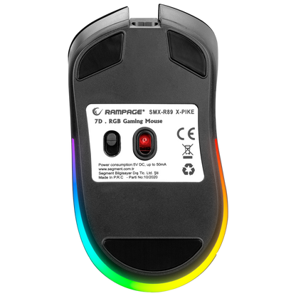 SMX-R89 X-PIKE Kablosuz/Kablolu Siyah RGB Ledli Şarjlı Gaming Oyuncu Mouse - Rampage