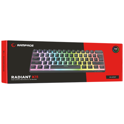 RADIANT K11 Siyah Type-C / Puding Tuşlu US Layout Red Switch Gaming Oyuncu Klavye - Rampage