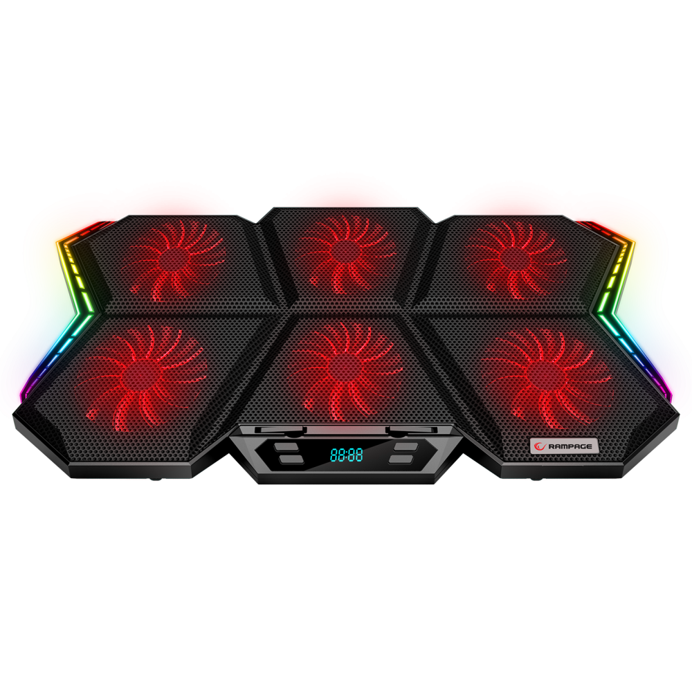 AD-RX44 X-GALE 6 Fanlı 12 RGB Işık Modlu 7 Kademe Standlı LCD Göstergeli Notebook Soğutucu