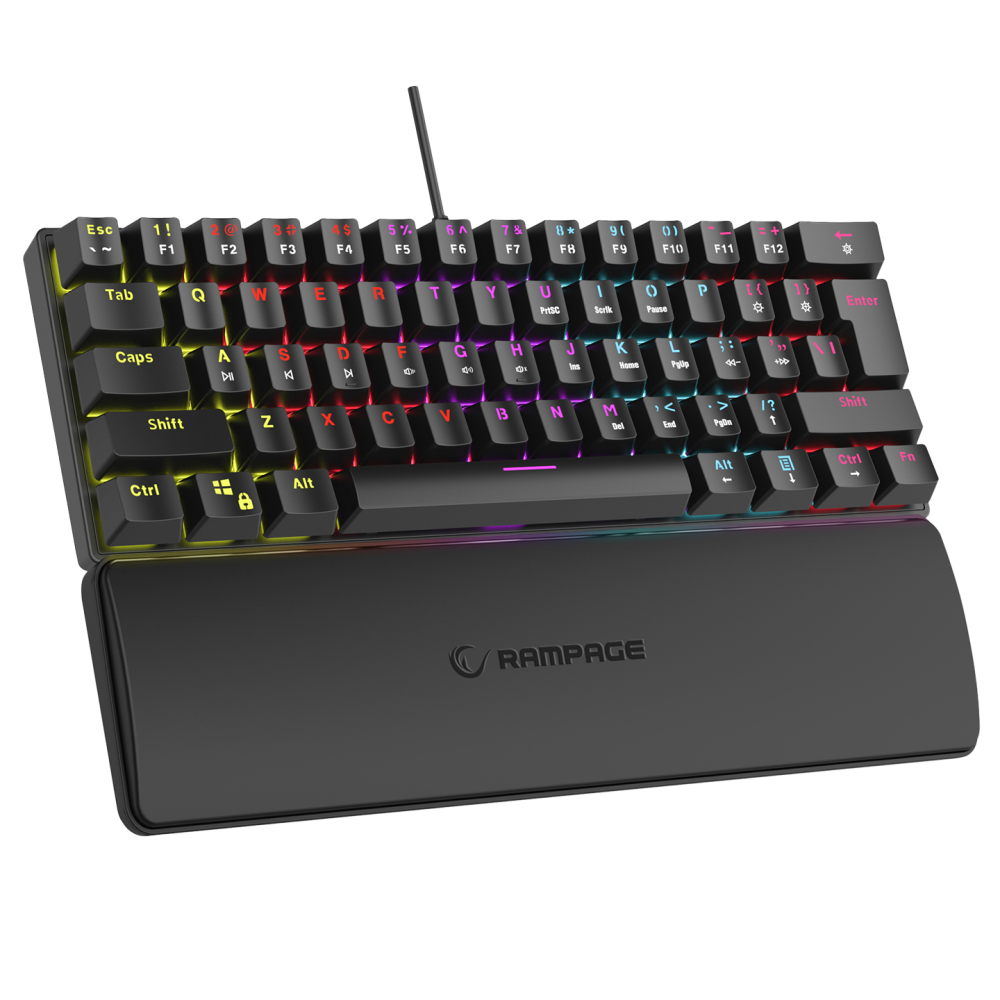 PLOWER K60 Siyah US Layout Bilek Destekli Blue Switch Gaming Oyuncu Klavye - Rampage