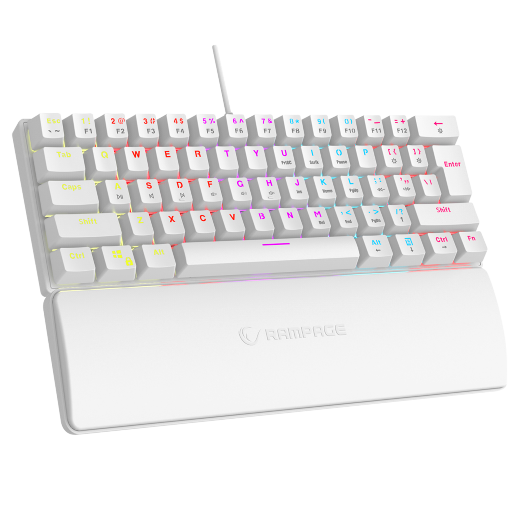 Plower K60 US Layout Bilek Destekli Blue Switch Oyuncu Klavye-Beyaz