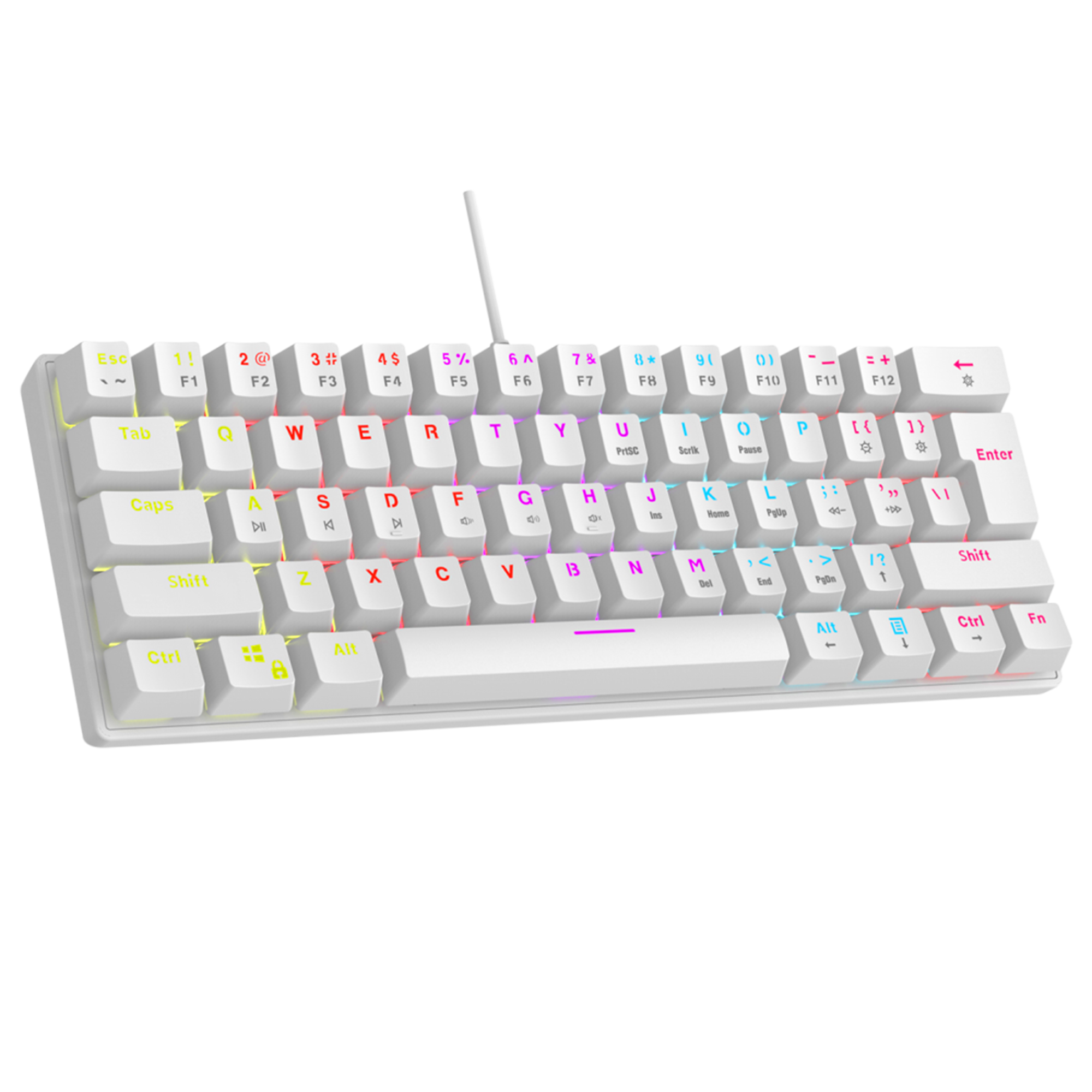 Plower K60 US Layout Bilek Destekli Blue Switch Oyuncu Klavye-Beyaz
