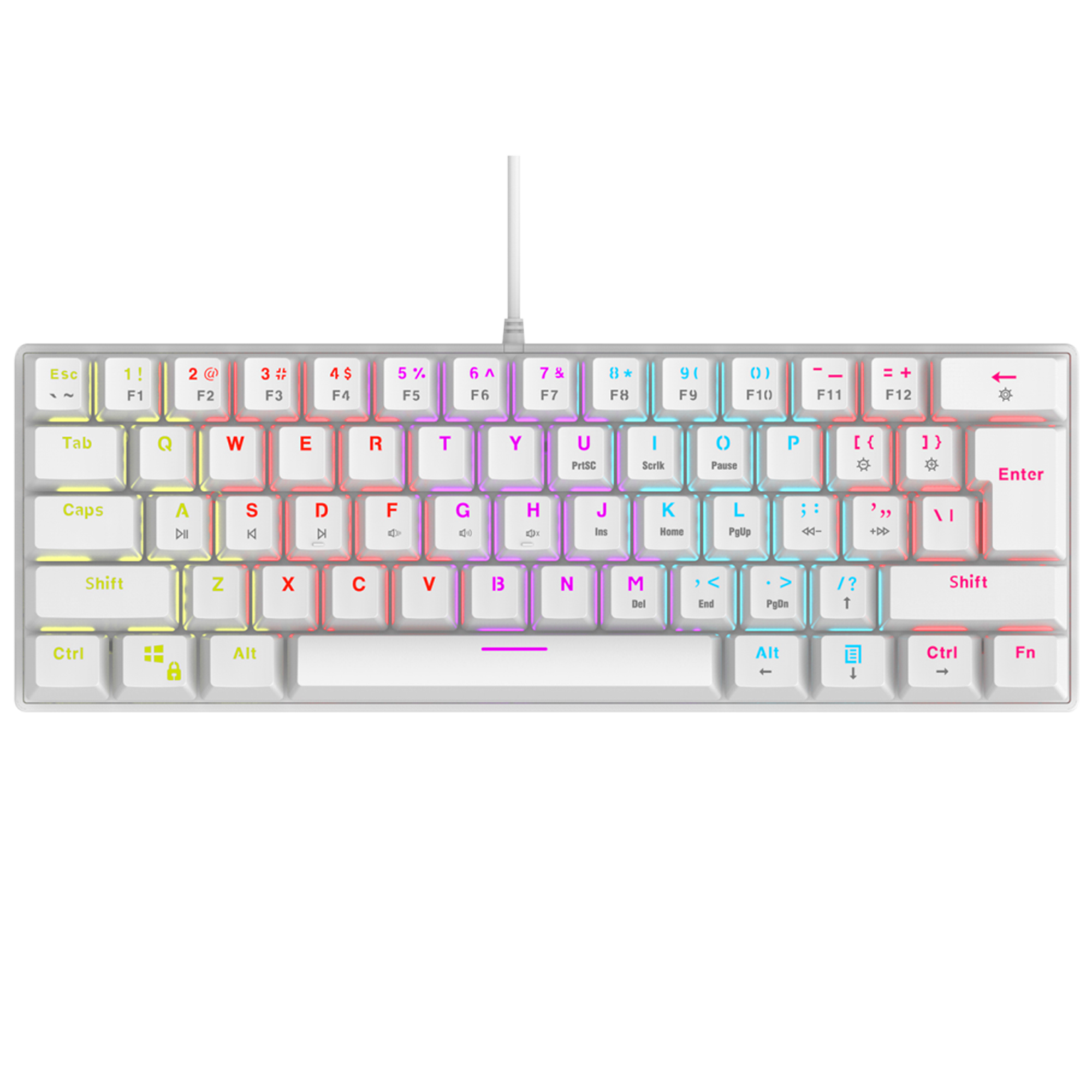 Plower K60 US Layout Bilek Destekli Blue Switch Oyuncu Klavye-Beyaz