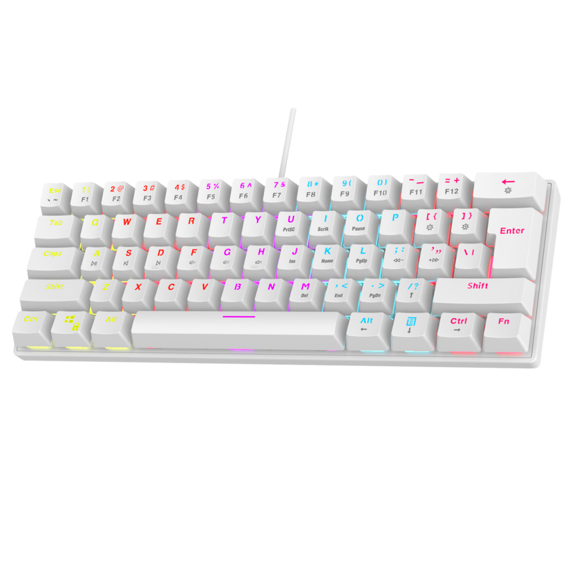 Plower K60 US Layout Bilek Destekli Blue Switch Oyuncu Klavye-Beyaz