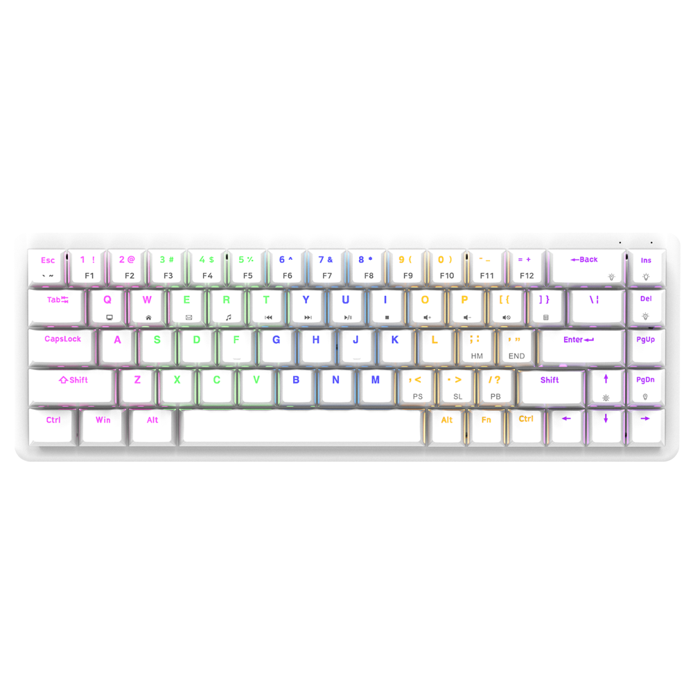 REBEL Beyaz Low Profile BLUE SWITCH Mekanik Gaming Oyuncu Klavye US Layout Rainbow - Rampage