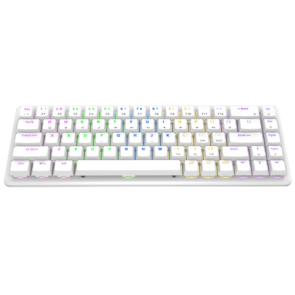REBEL Beyaz Low Profile BLUE SWITCH Mekanik Gaming Oyuncu Klavye US Layout Rainbow - Rampage