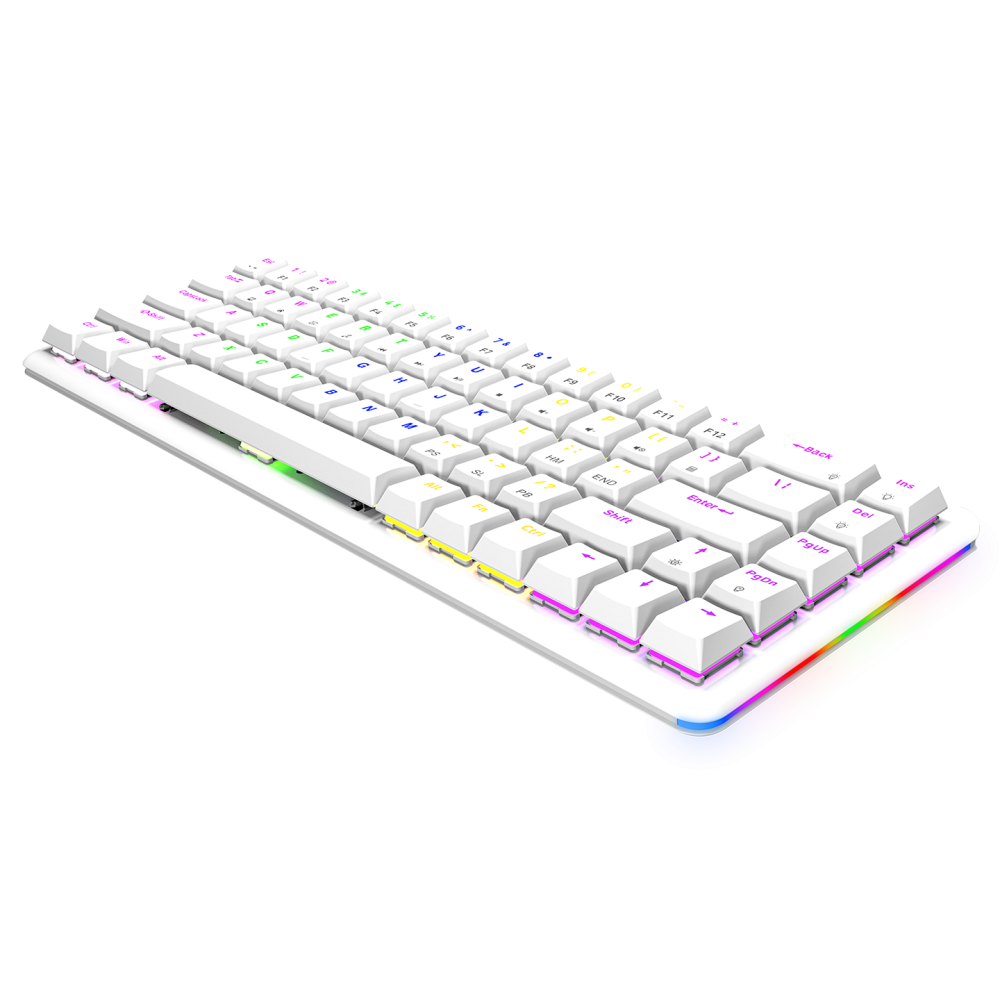 REBEL Beyaz Low Profile BLUE SWITCH Mekanik Gaming Oyuncu Klavye US Layout Rainbow - Rampage