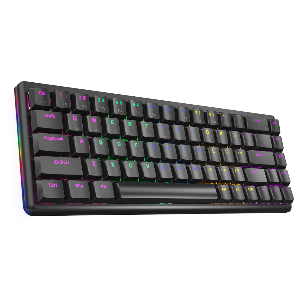 REBEL Siyah Low Profile BLUE SWITCH Mekanik Gaming Oyuncu Klavye US Layout Rainbow - Rampage