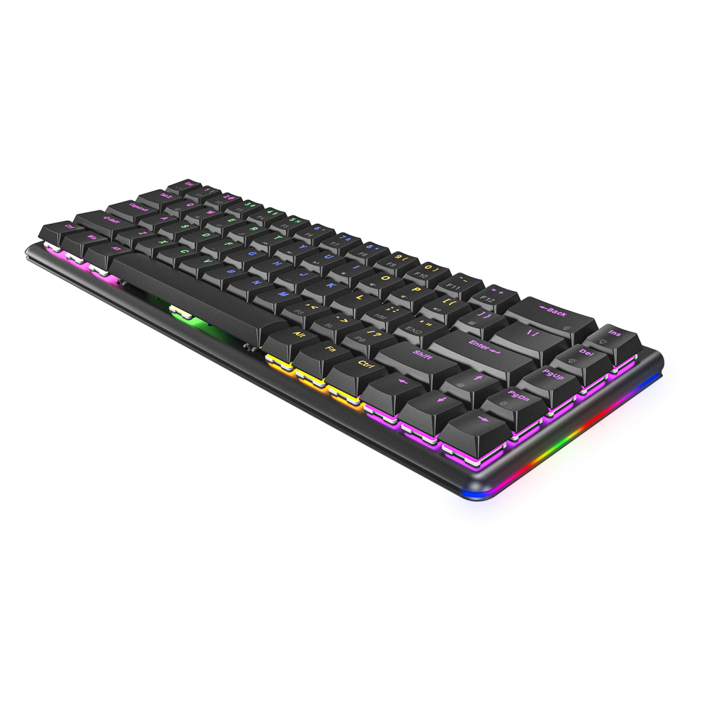 REBEL Siyah Low Profile BLUE SWITCH Mekanik Gaming Oyuncu Klavye US Layout Rainbow - Rampage