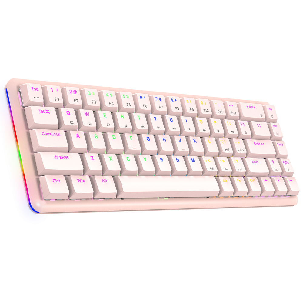 REBEL Pembe Low Profile RED SWITCH Mekanik Gaming Oyuncu Klavye US Layout Rainbow