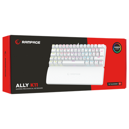 ALLY K11 Beyaz Rainbow Q Bilek Destekli Red Switch Gaming Oyuncu Klavye - Rampage