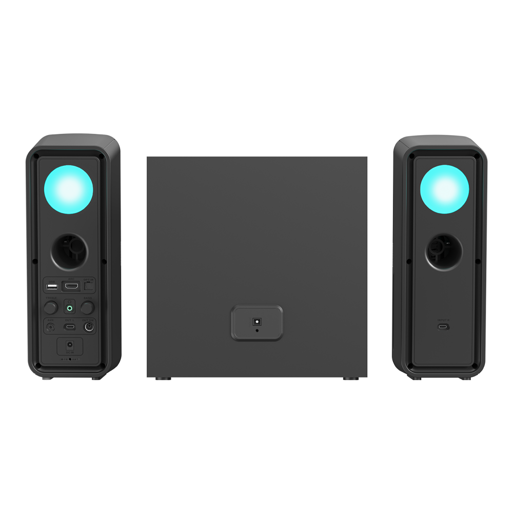RMS-311 SHARD 2+1 80W Siyah USB,FM,Bluetooth,HMDI,Optica Rgb Işıklı Speaker - Rampage