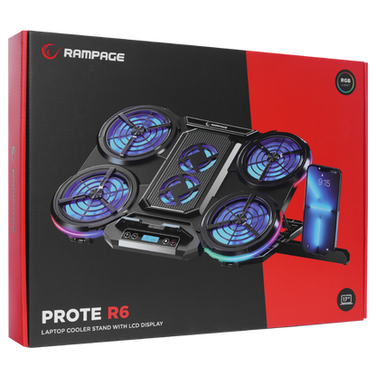 PROTE R6 RGB Işıklı 6 Fanlı Telefon Tutuculu Notebook Soğutucu Stand - Rampage