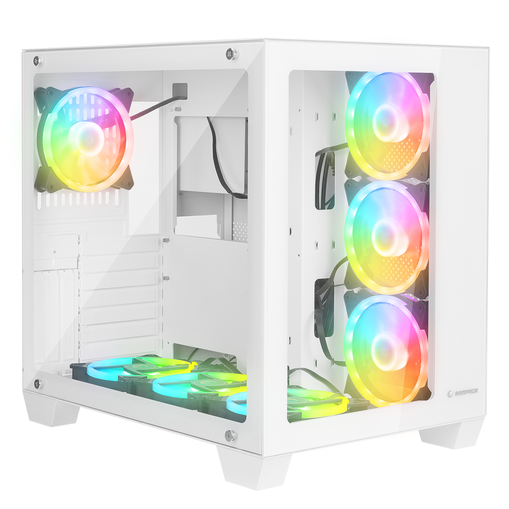 ICEWAVE Beyaz Temperli Camlı 4*12cm ARGB Fan+Kontrolcü Transparan E-ATX Mid-T Gaming Oyuncu Kasası - Rampage