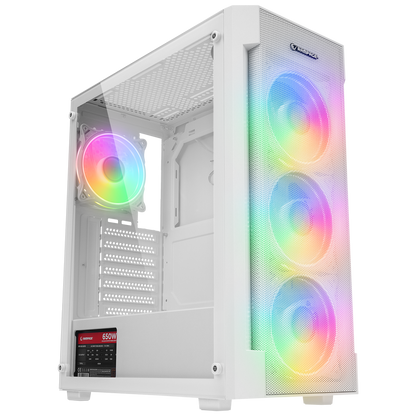 VIGILANT Mesh 650W 80+ BRONZE Beyaz Temperli Camlı 4x12cm RGB Fan ATX Mid-T Gaming Oyuncu Kasası
