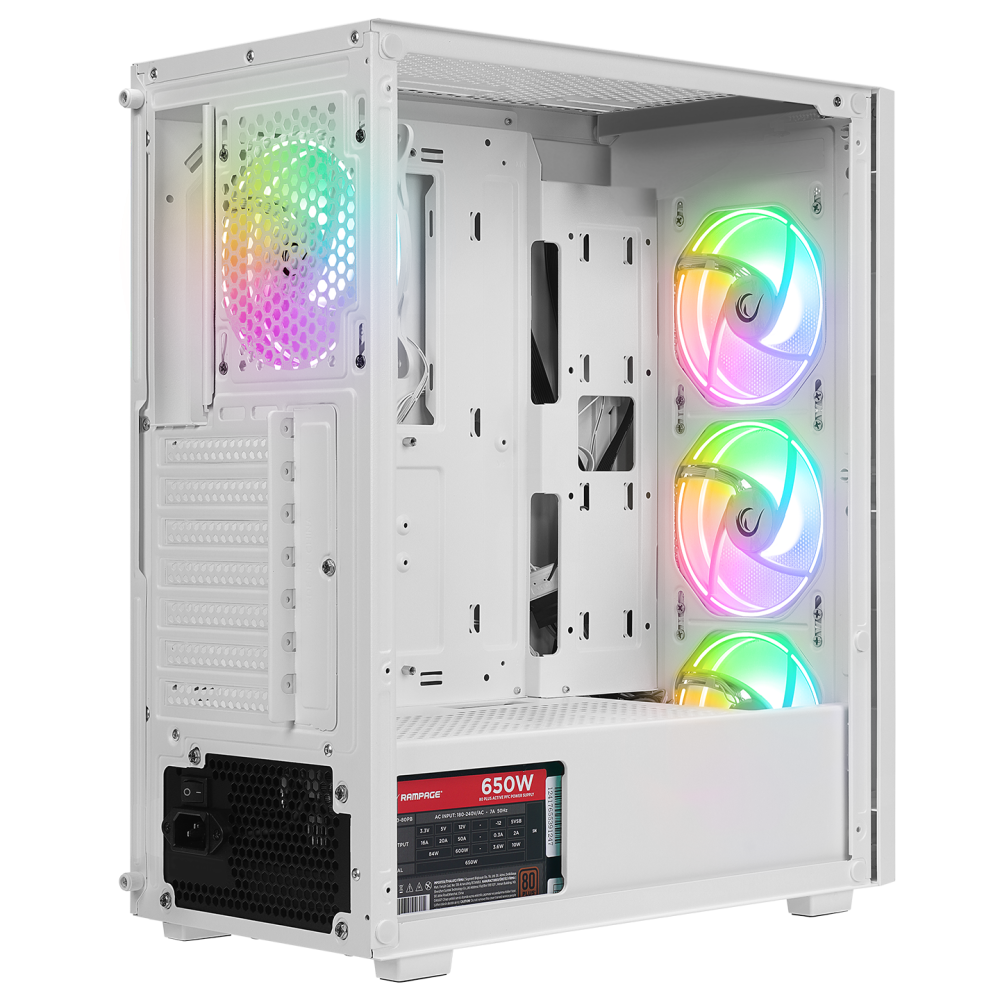 VIGILANT Mesh 650W 80+ BRONZE Beyaz Temperli Camlı 4x12cm RGB Fan ATX Mid-T Gaming Oyuncu Kasası
