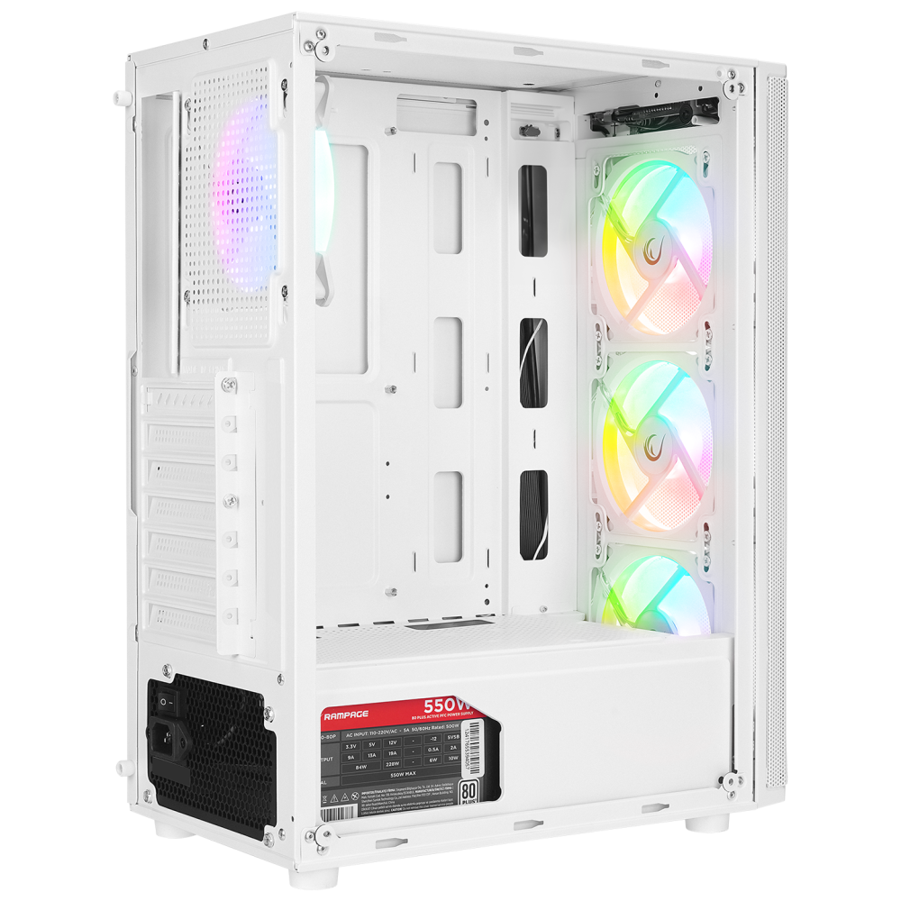 HELIOS Mesh 550W 80+ Bronze Beyaz Temperli Cam 4x12cm Rainbow ATX Mid-T Gaming Oyuncu Kasası