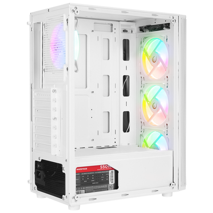 HELIOS Mesh 550W 80+ Bronze Beyaz Temperli Cam 4x12cm Rainbow ATX Mid-T Gaming Oyuncu Kasası - Rampage