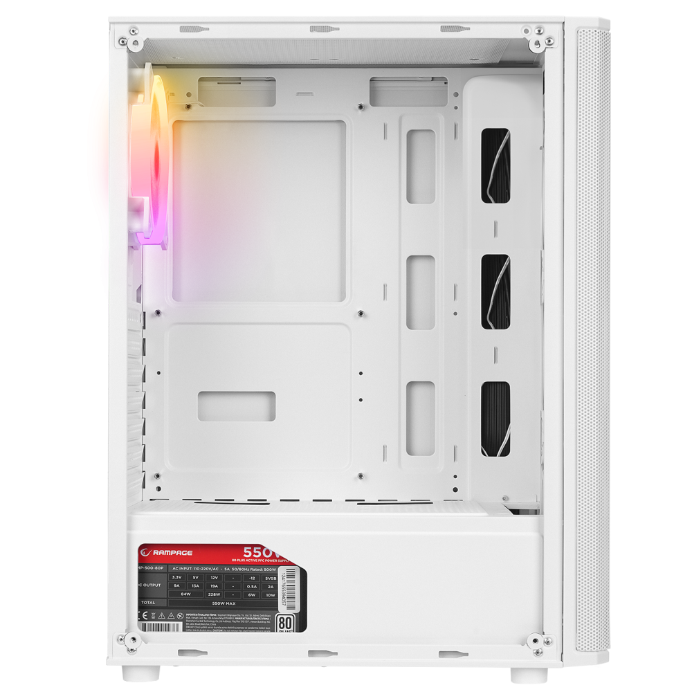 HELIOS Mesh 550W 80+ Bronze Beyaz Temperli Cam 4x12cm Rainbow ATX Mid-T Gaming Oyuncu Kasası
