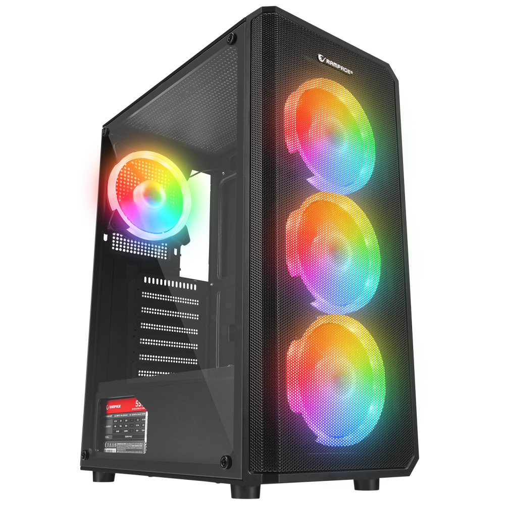 HELIOS Mesh 550W 80+ Bronze Siyah Temperli Cam 4x12cm Rainbow ATX Mid-T Gaming Oyuncu Kasası - Rampage