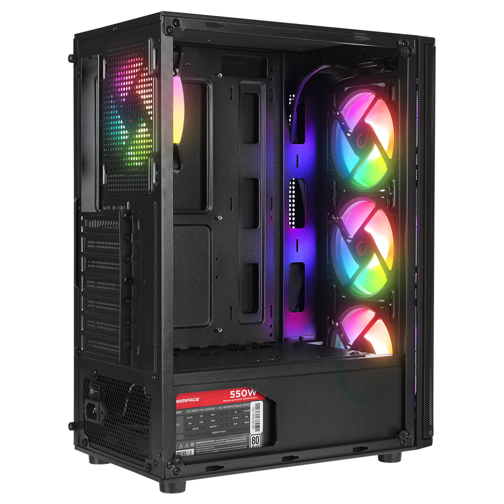 HELIOS Mesh 550W 80+ Bronze Siyah Temperli Cam 4x12cm Rainbow ATX Mid-T Gaming Oyuncu Kasası - Rampage