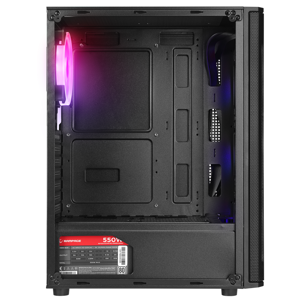 HELIOS Mesh 550W 80+ Bronze Siyah Temperli Cam 4x12cm Rainbow ATX Mid-T Gaming Oyuncu Kasası - Rampage