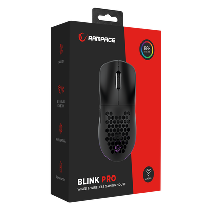 BLINK PRO Kablosuz Siyah RGB Ledli Şarjlı 24000 DPI 3311 Sensor Gaming Oyuncu Mouse - Rampage