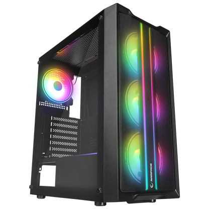 SLIDER Mesh LED Şerit Temperli Cam Siyah 4*12cm Sabit RGB Fan ATX Mid-T Gaming Oyuncu Kasası