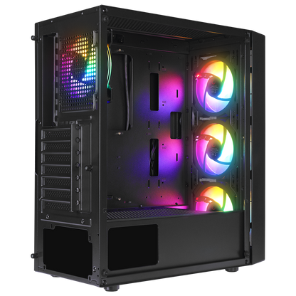 SLIDER Mesh LED Şerit Temperli Cam Siyah 4*12cm Sabit RGB Fan ATX Mid-T Gaming Oyuncu Kasası
