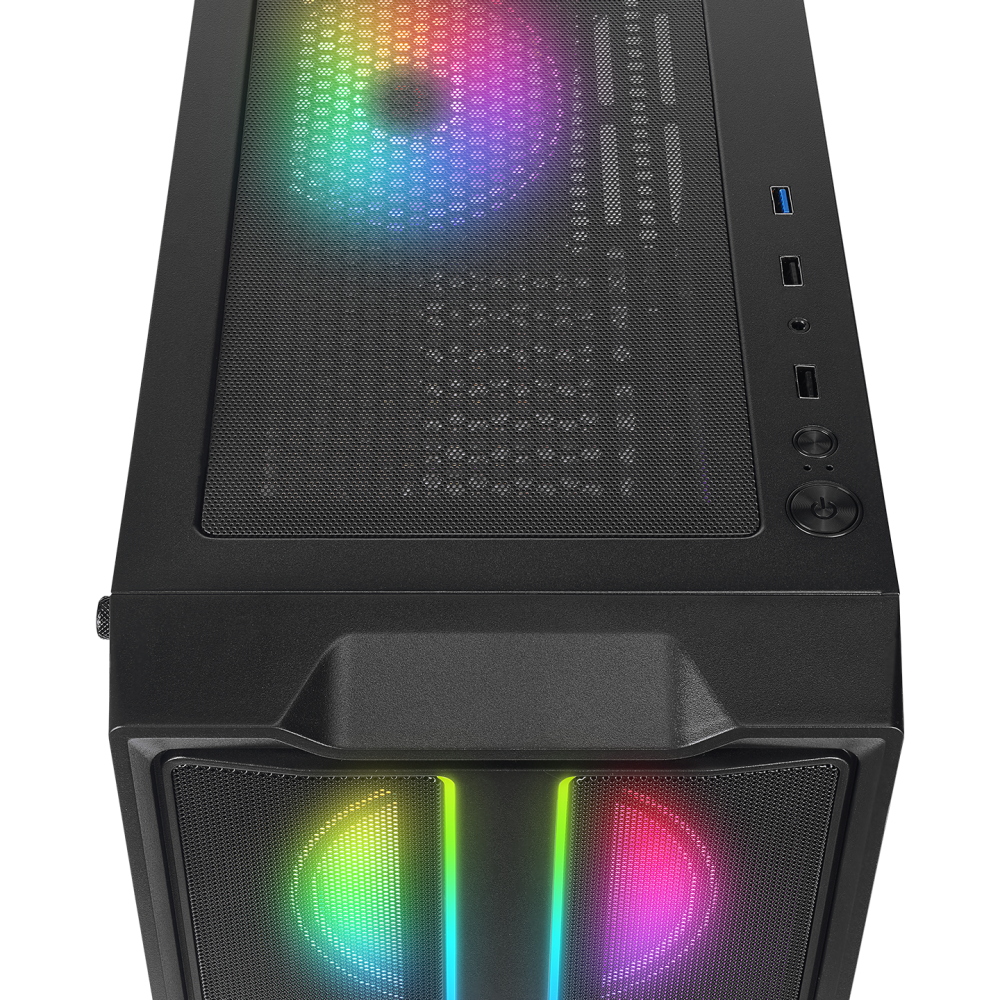 SLIDER Mesh LED Şerit Temperli Cam Siyah 4*12cm Sabit RGB Fan ATX Mid-T Gaming Oyuncu Kasası