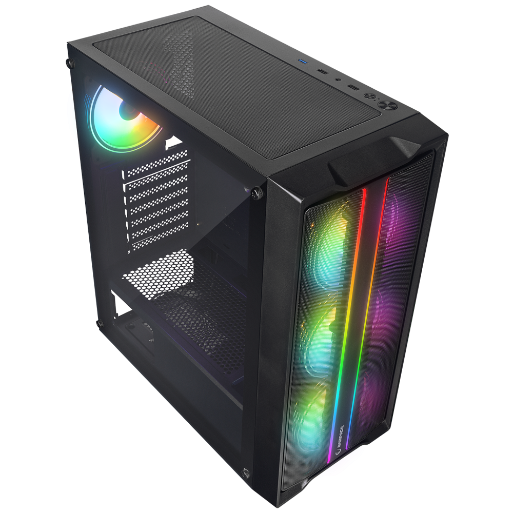 SLIDER Mesh LED Şerit Temperli Cam Siyah 4*12cm Sabit RGB Fan ATX Mid-T Gaming Oyuncu Kasası