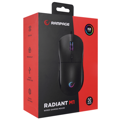 RADIANT M1 Makrolu Siyah 7200 dpi RGB Aydınlatmalı Gaming Oyuncu Mouse - Rampage
