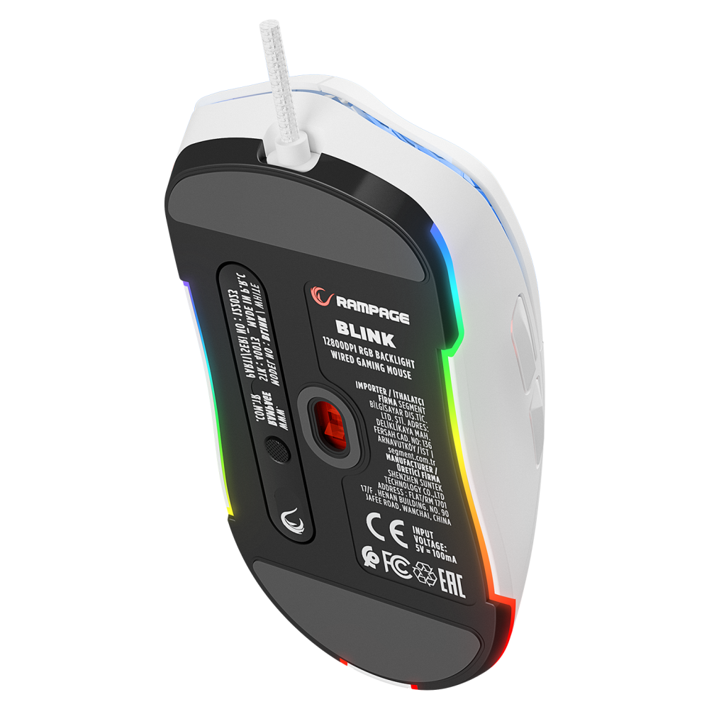BLINK Beyaz 7 Makro Tuşlu RGB 12800 DPI Gaming Oyuncu Mouse - Rampage