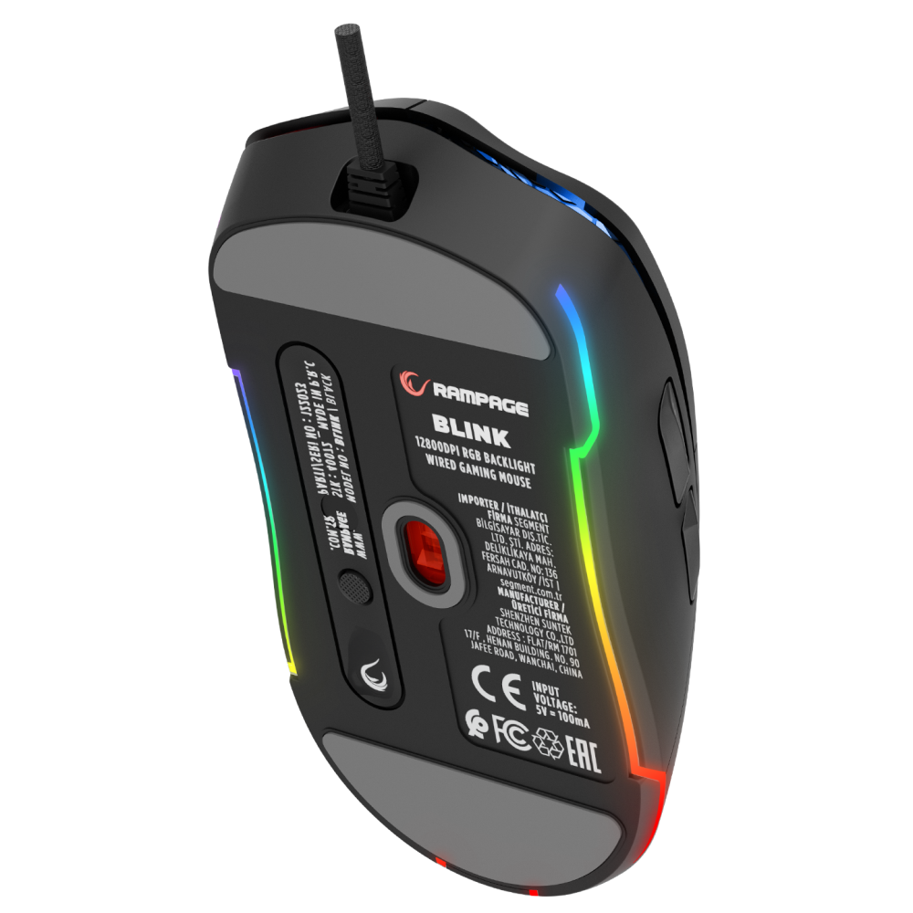 BLINK Siyah 7 Makro Tuşlu RGB 12800 DPI Gaming Oyuncu Mouse - Rampage