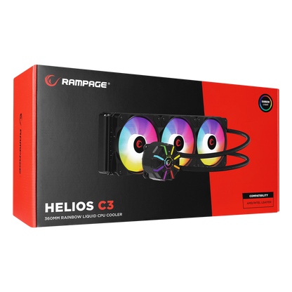HELIOS C3 Siyah 68CFM 1800RPM Rainbow AMD AM5/INTEL LGA1700 360mm Sıvı Soğutmalı CPU Fan - Rampage