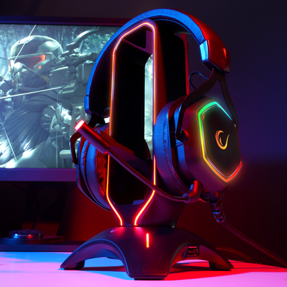 RM-H66 GUARD Siyah RGB Işıklı 2*Usb Port Kulaklık İçin Stand - Rampage