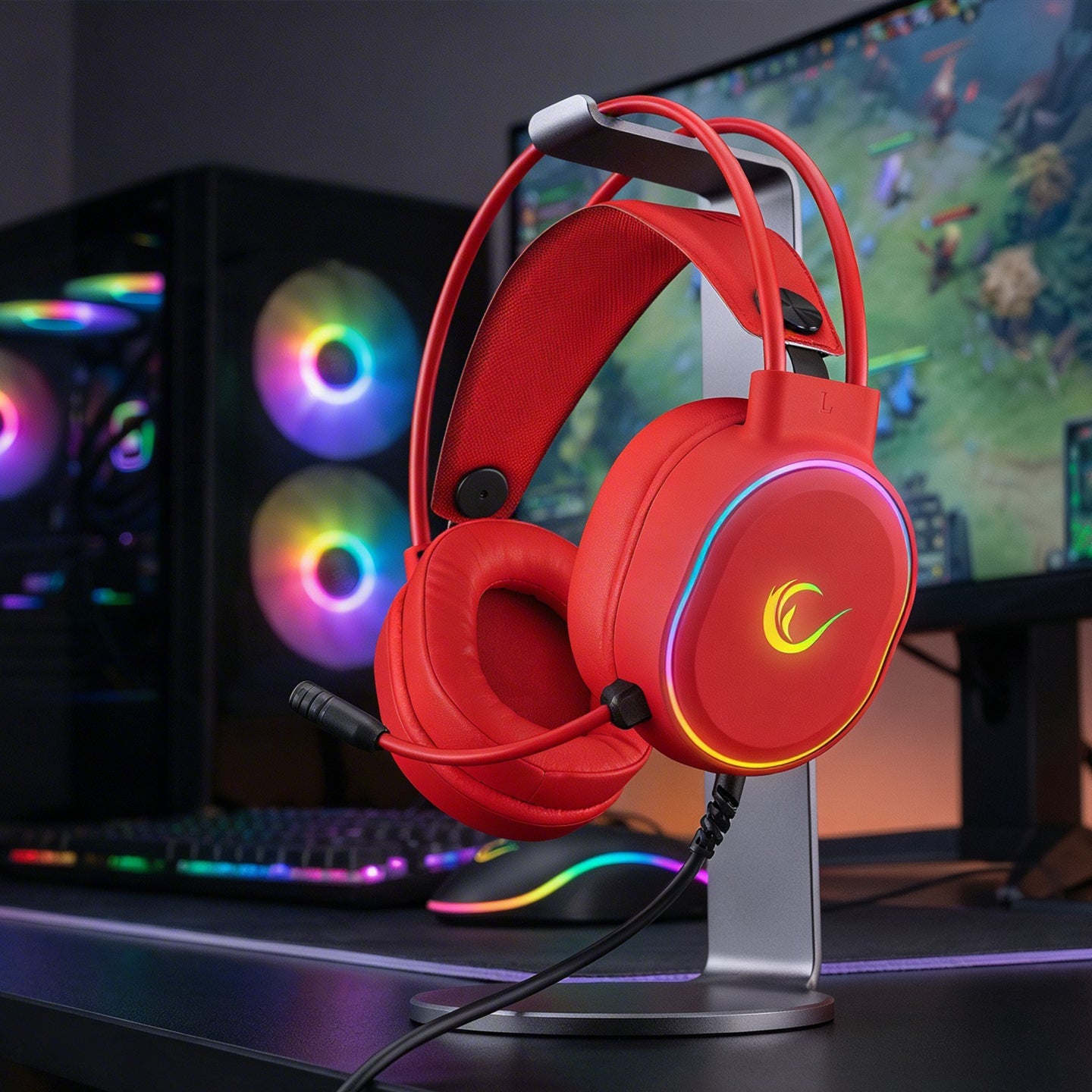 Roque RGB 7.1 Gaming Headset-Red – Rampage