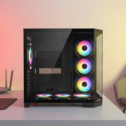 850W 80 Plus Bronze 3 Taraf Temp. Camlı 7x12cm ARGB Fan+Kumanda Siyah Oyuncu Kasası