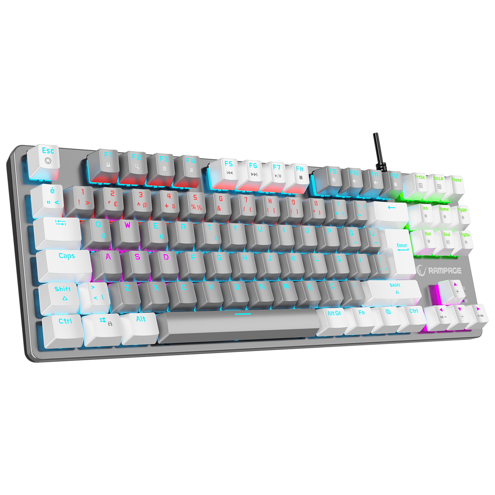 Snug K14 Blue Switch Rainbow TKL Mekanik Oyuncu Klavyesi-Beyaz/Gri