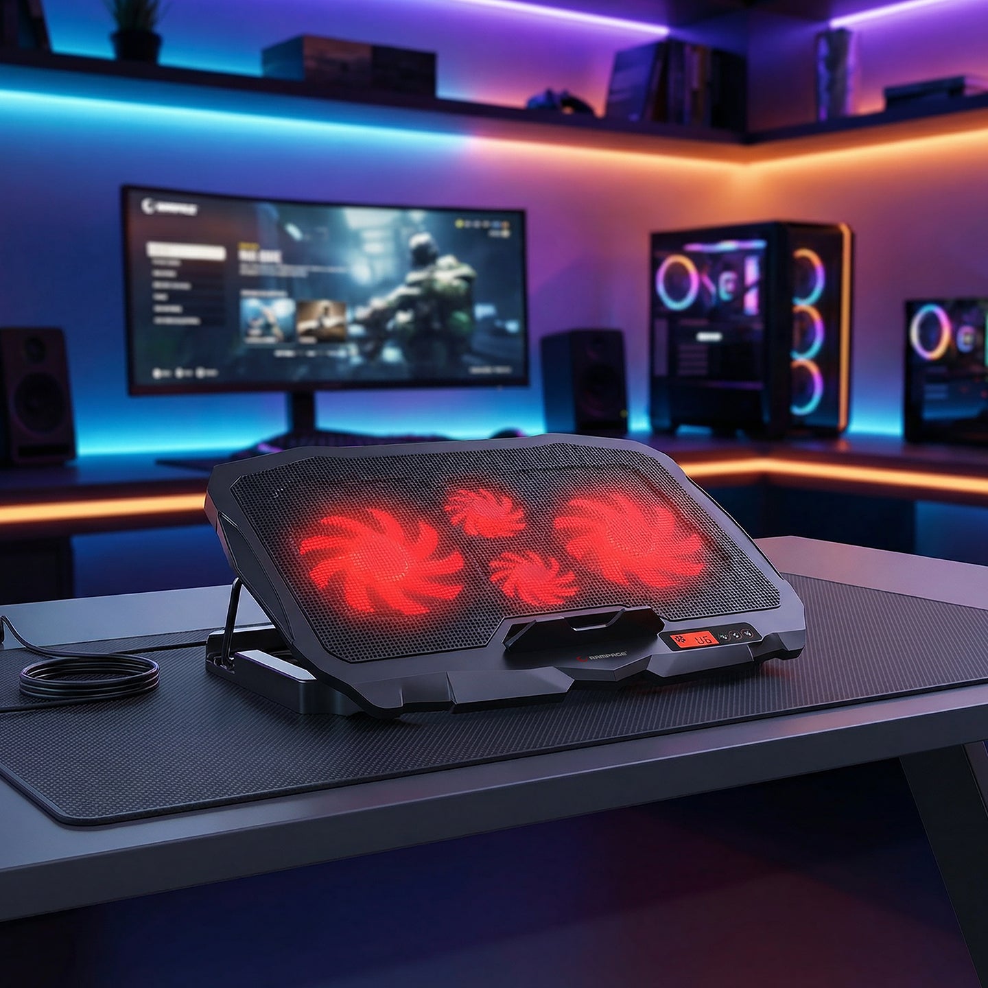 Kırmızı Ledli 2x125mm+2x70mm Fan 15-17 inç Notebook Soğutucu Stand