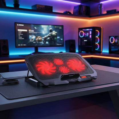 Kırmızı Ledli 2x125mm+2x70mm Fan 15-17 inç Notebook Soğutucu Stand